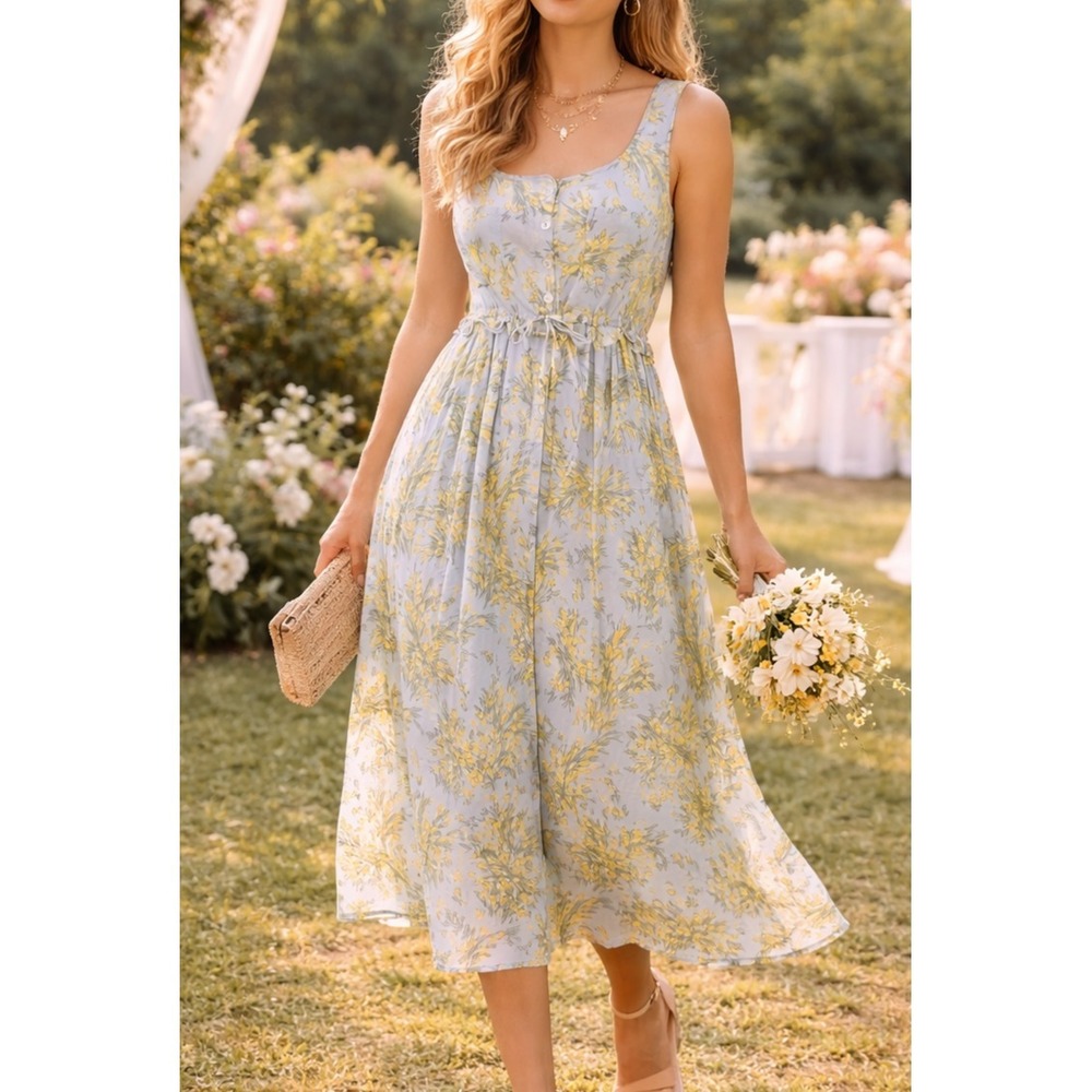 Comptoir des Cotonniers Womens Cotton Voile Flared Dress Sz L Summer Vacations